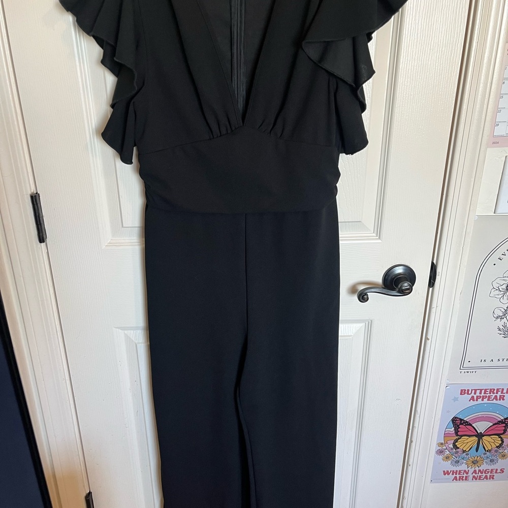 SHEIN Black Ruffle Sleeve Jumpsuit